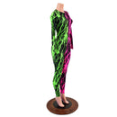 Color Split Lightning Long Sleeve Catsuit with Crew Neck and Back Zipper - Coquetry Clothing