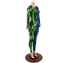 Color Split Lightning Long Sleeve Catsuit with Crew Neck and Back Zipper - Coquetry Clothing