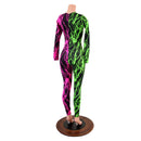 Color Split Lightning Long Sleeve Catsuit with Crew Neck and Back Zipper - Coquetry Clothing