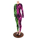 Color Split Lightning Long Sleeve Catsuit with Crew Neck and Back Zipper - Coquetry Clothing