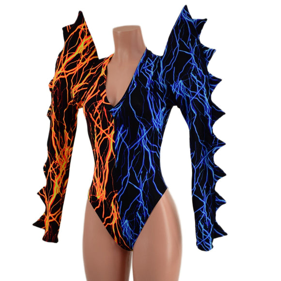 Color Split Lightning Mega Sharp Shoulder Romper with Spikes - Coquetry Clothing
