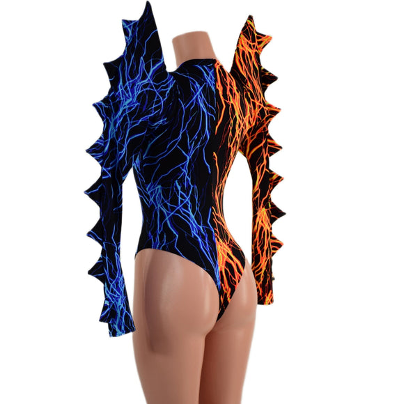 Color Split Lightning Mega Sharp Shoulder Romper with Spikes - Coquetry Clothing