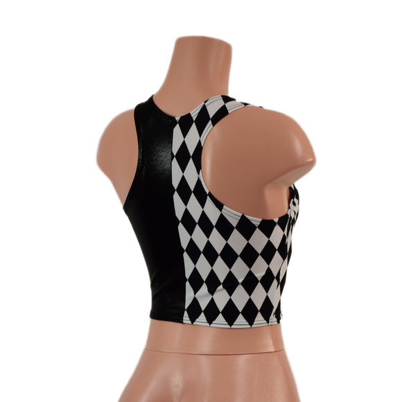 Color Split Racerback Diamond and Black Mystique Crop Top - Coquetry Clothing