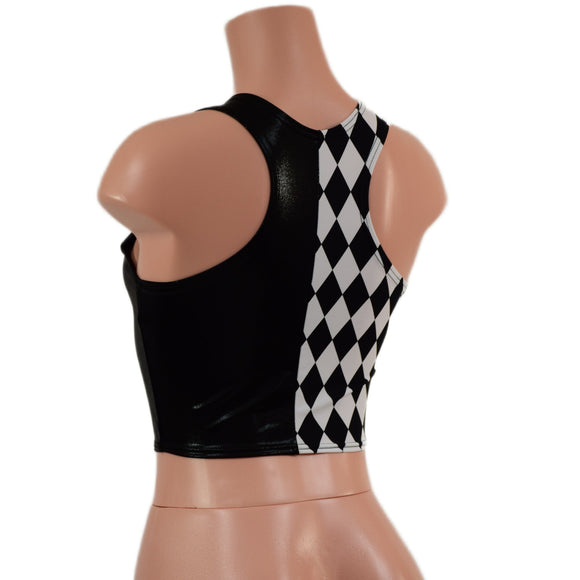Color Split Racerback Diamond and Black Mystique Crop Top - Coquetry Clothing