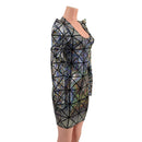 Cracked Tiles Sharp Shoulder Dress with Scoop Neckline - Coquetry Clothing