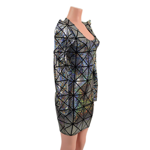 Cracked Tiles Sharp Shoulder Dress with Scoop Neckline - Coquetry Clothing