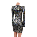 Cracked Tiles Sharp Shoulder Dress with Scoop Neckline - Coquetry Clothing