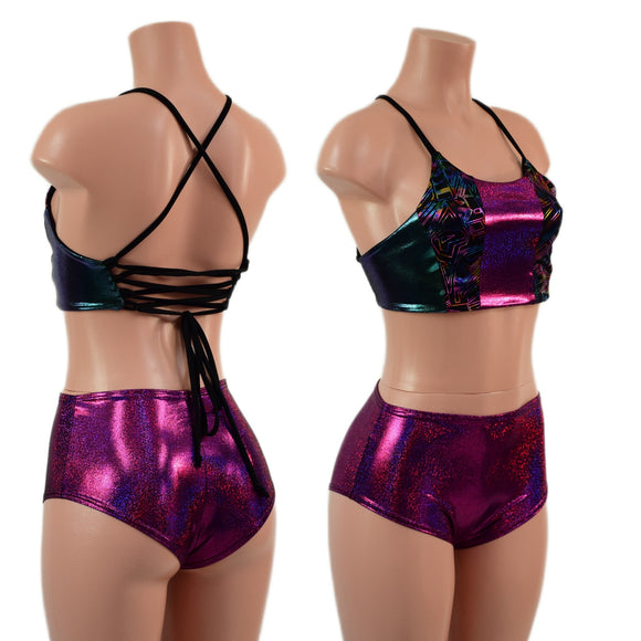 Criss Cross Strappy Back Halter and Midrise Siren Shorts Set - Coquetry Clothing