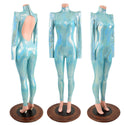 Seafoam Backless Catsuit with Sharp Shoulder Sleeves - 6
