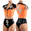 Zippered Crop Vest with Bolts and Showtime Collar and Brazilian Shorts Set - 1
