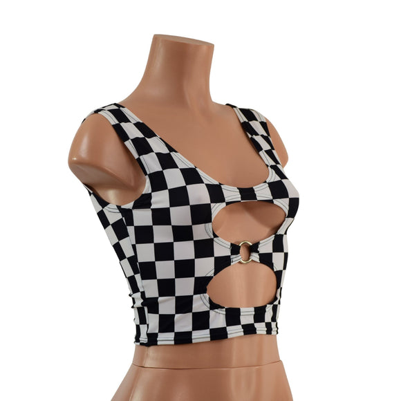 Cutout O - Ring Crop Tank in Black and White Checkered - Coquetry Clothing