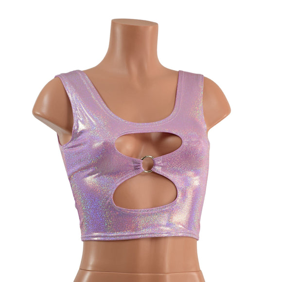 Cutout O - Ring Crop Tank in Lilac Holographic - Coquetry Clothing