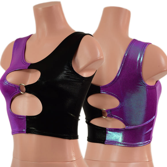 Cutout O-Ring Crop Tank with Color Split - Coquetry Clothing