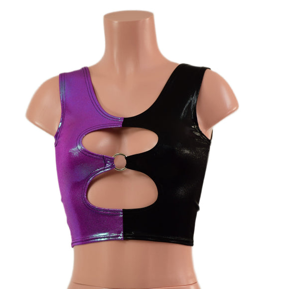 Cutout O-Ring Crop Tank with Color Split - Coquetry Clothing