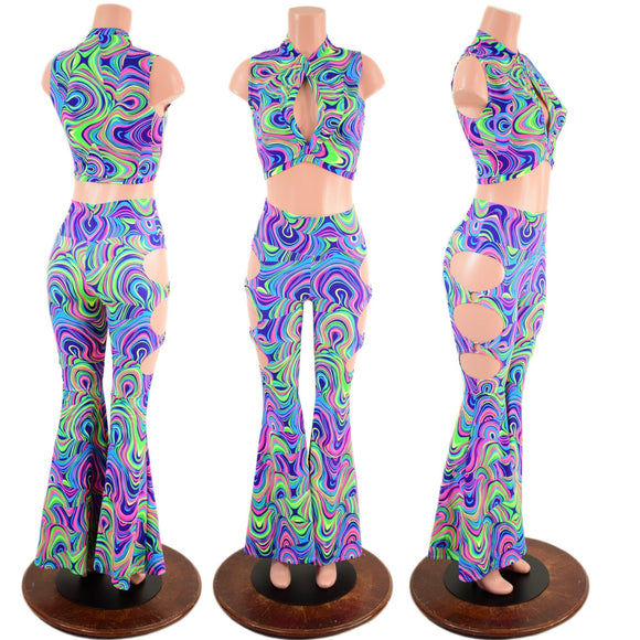 Cutout Solar Flares and Keyhole Top Set in Glow Worm - Coquetry Clothing