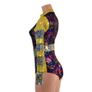 CyberSpace Silver and Gold Shattered Glass V Front Stella Romper - Coquetry Clothing