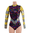 CyberSpace Silver and Gold Shattered Glass V Front Stella Romper - Coquetry Clothing