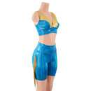 Peacock High Waist Bike Shorts with Gold Fringe and Starlette Bralette 2PC Set - Coquetry Clothing