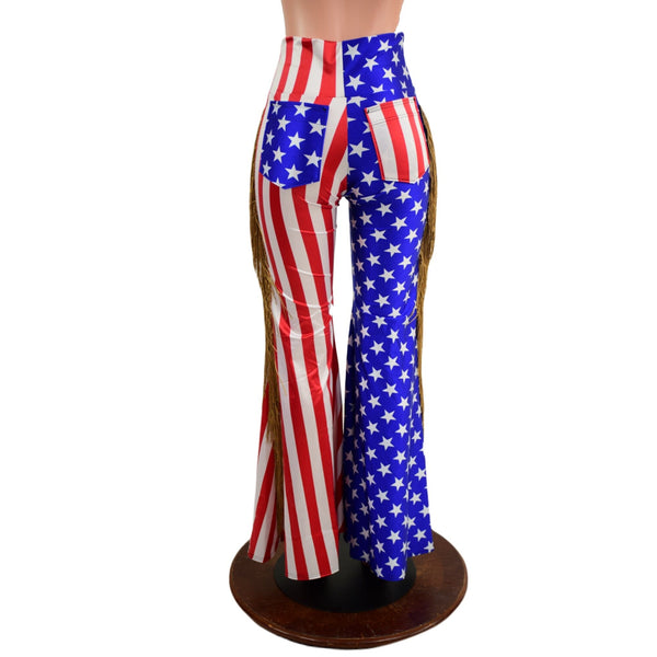 Stars and Stripes Color Split Solar Flares with Back Pockets and Gold Fringe - 6