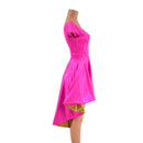Neon Pink Sparkly Hi Lo Skater Dress with Gold Skirt Lining - Coquetry Clothing