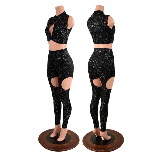 Star Noir Garter Style Leggings and Keyhole Top Set - Coquetry Clothing