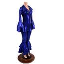 Dancing Queen Multi Tiered Bell Bottom Catsuit in Blue Sparkly Jewel - Coquetry Clothing