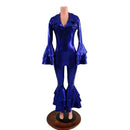Dancing Queen Multi Tiered Bell Bottom Catsuit in Blue Sparkly Jewel - Coquetry Clothing