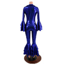 Dancing Queen Multi Tiered Bell Bottom Catsuit in Blue Sparkly Jewel - Coquetry Clothing