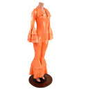 Dancing Queen Multi Tiered Bell Bottom Catsuit in Neon Orange Sparkly Jewel - Coquetry Clothing