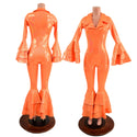 Dancing Queen Multi Tiered Bell Bottom Catsuit in Neon Orange Sparkly Jewel - 1
