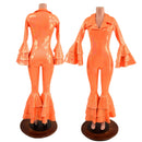 Dancing Queen Multi Tiered Bell Bottom Catsuit in Neon Orange Sparkly Jewel - Coquetry Clothing