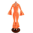 Dancing Queen Multi Tiered Bell Bottom Catsuit in Neon Orange Sparkly Jewel - Coquetry Clothing