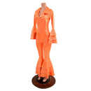 Dancing Queen Multi Tiered Bell Bottom Catsuit in Neon Orange Sparkly Jewel - Coquetry Clothing