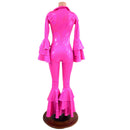 Dancing Queen Multi Tiered Bell Bottom Catsuit in Neon Pink Sparkly Jewel - Coquetry Clothing