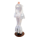 Dancing Queen Multi Tiered Bell Bottom Catsuit in White Kaleidoscope - Coquetry Clothing