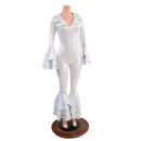 Dancing Queen Multi Tiered Bell Bottom Catsuit in White Kaleidoscope - Coquetry Clothing