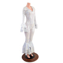 Dancing Queen Multi Tiered Bell Bottom Catsuit in White Kaleidoscope - Coquetry Clothing