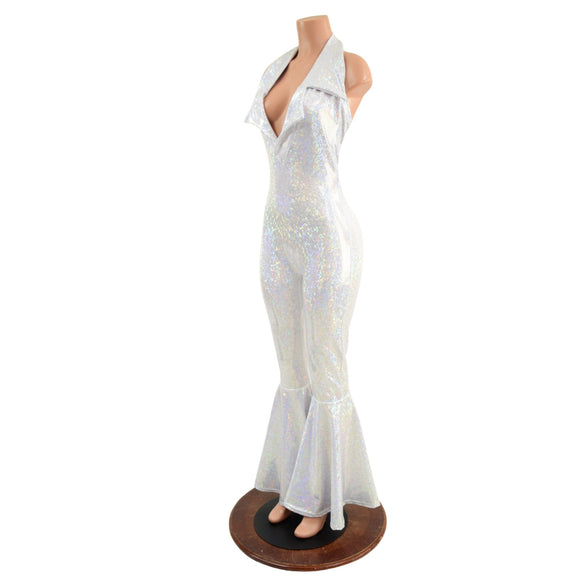 Dazzling Bell Bottom Catsuit with PLUNGING Showtime Collar and Backless Neckline - Coquetry Clothing