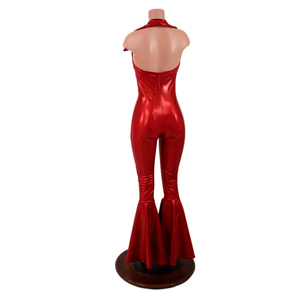 Dazzling Bell Bottom Catsuit with Showtime Collar and Backless Neckline - Coquetry Clothing