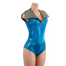 Peacock Holographic Siren Cut Romper, Disco Collar, and Discoball Applique - Coquetry Clothing