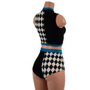 Diamond, Black Mystique, and Peacock Crop and Siren Shorts Set - Coquetry Clothing