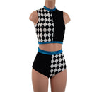 Diamond, Black Mystique, and Peacock Crop and Siren Shorts Set - Coquetry Clothing
