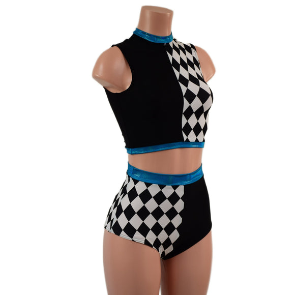 Diamond, Black Mystique, and Peacock Crop and Siren Shorts Set - Coquetry Clothing