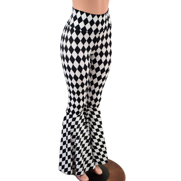 Diamond Print High Waist Bell Bottom Flares - Coquetry Clothing
