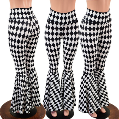 Diamond Print High Waist Bell Bottom Flares - Coquetry Clothing