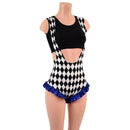 Diamond Print Suspender Romper with Blue Sparkly Jewel Leg Ruffles (Top Sold Separately) - Coquetry Clothing
