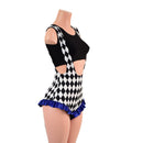 Diamond Print Suspender Romper with Blue Sparkly Jewel Leg Ruffles (Top Sold Separately) - Coquetry Clothing