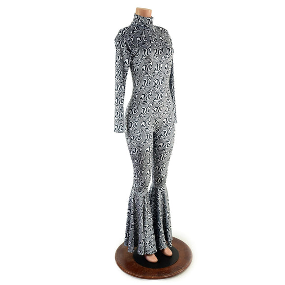 Distortion Velvet Bell Bottom Catsuit - Coquetry Clothing