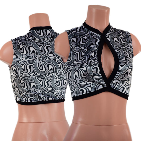 Distortion Velvet Keyhole Top with Black Spandex Trim - Coquetry Clothing