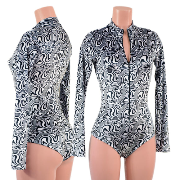 Distortion Velvet Stella Romper with Long Sleeves & Siren Cut Leg - Coquetry Clothing